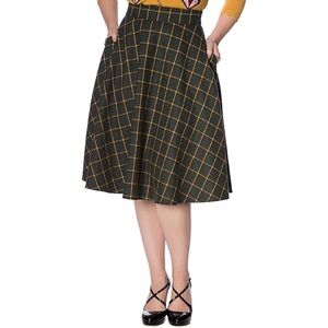 Banned Retro "Ladies Day Rock" Tartan Plaid A-Line Swing Circle Skirt